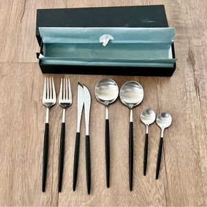 JazzUp JazzUpCo French Flatware 8 PCs Black Silver - Forks Knifes Spoons Retired